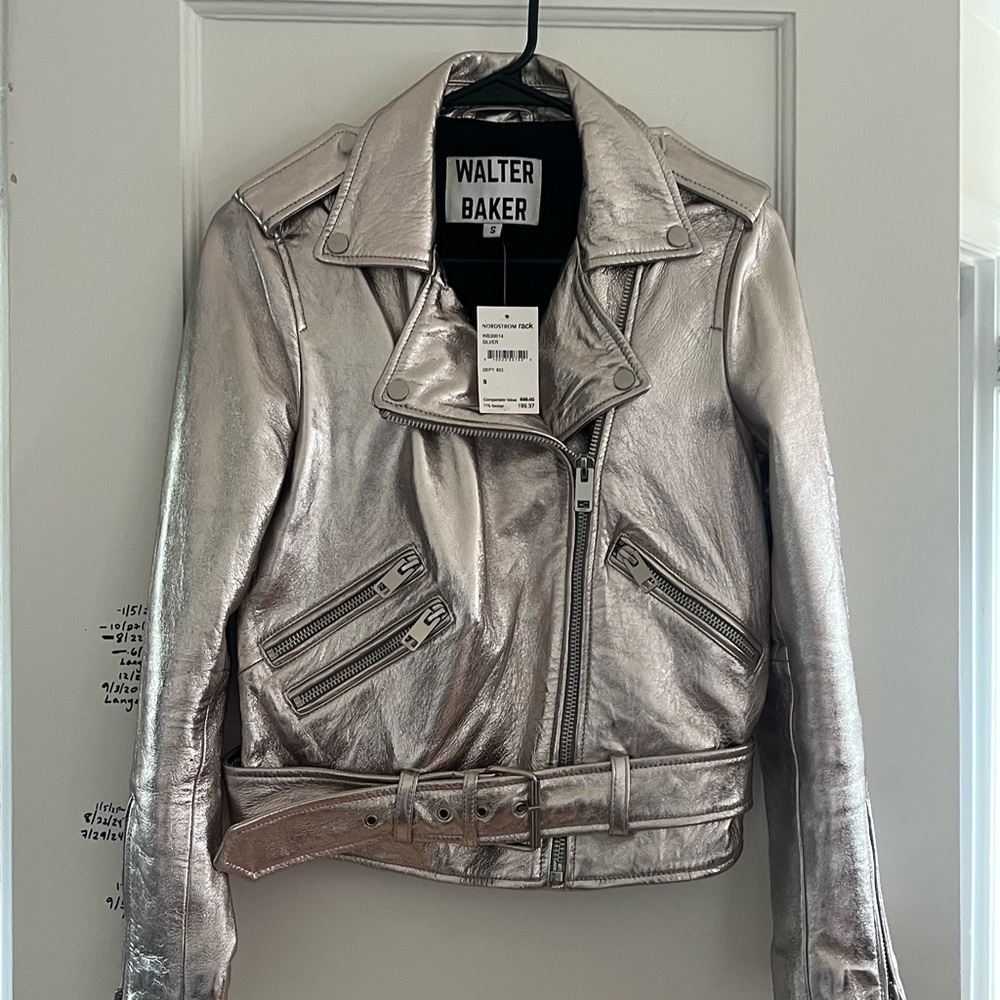 Walter Baker Silver Lamb Leather Motorcycle Jacket